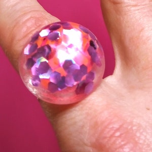 Pink disco ball shimmering glitzy bubble ring image 2