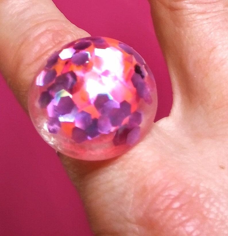 Pink disco ball shimmering glitzy bubble ring image 2