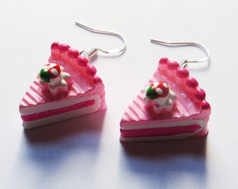 Pink strawberry cake slice earrings