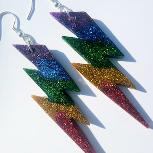 Rainbow glitter lightning flash earrings