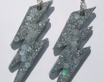 Silver reflective glitter lightning flash earrings
