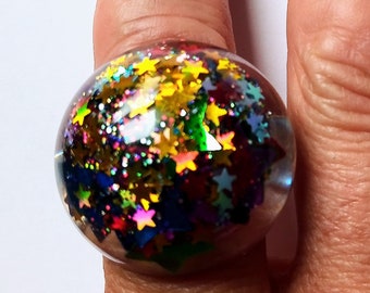 Disco ball multi coloured stars ring