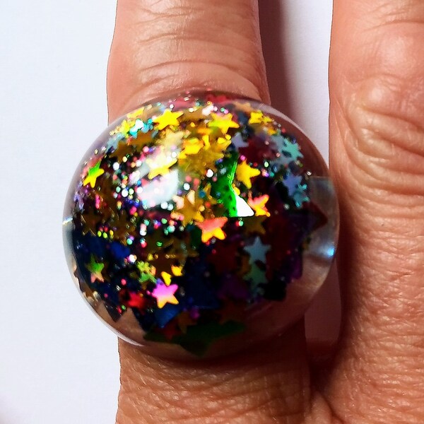 Bague boule disco étoiles multicolores