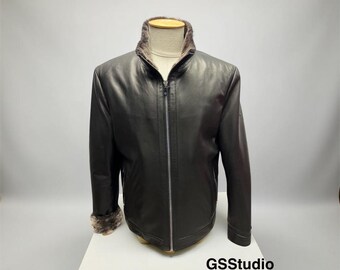 Men's Black Lambskin Leather Jacket: Shearling Lined Winter Coat