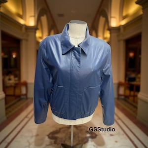 Blue Lambskin Leather Bomber Jacket: Women&#39;s Spring Fall Outerwear