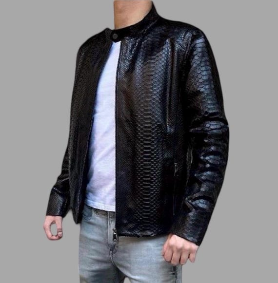 Men's Genuine Python Leather Jacket / Exotic Snake Skin Coat