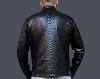ジャケット・アウター unknown black pythons long coat Man's Snakeskin Trench Coat, Python Leather Men's Coat