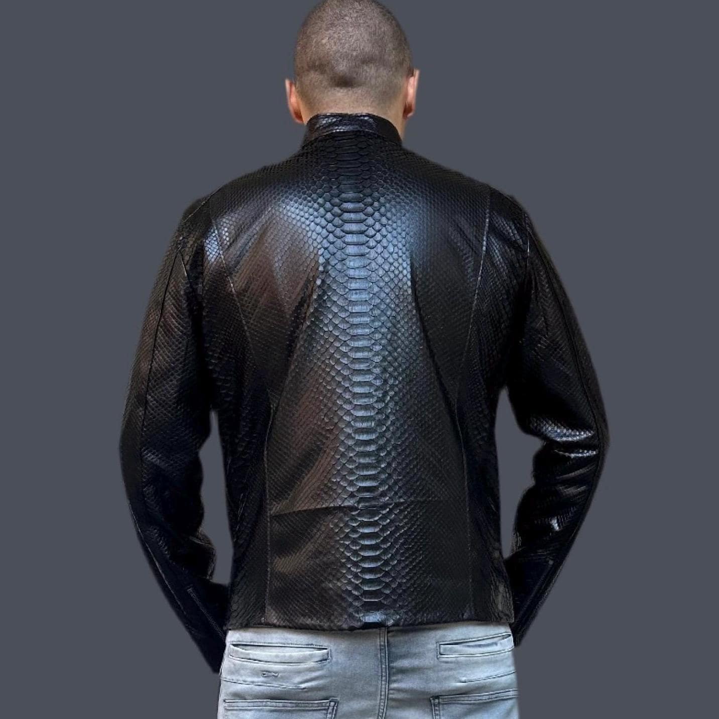 ジャケット・アウター Roen spray coating snake skin jacket Snakeskin Print Jacket Men Python Textured biker Faux