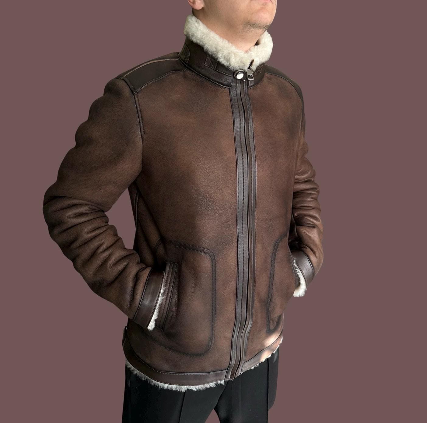 Veste Doublée En Peau De Mouton Pour Homme – Manteau D'hiver Chaud à Col à Revers Et Fermeture éclair Intégrale Veste D'hiver Chaude à Manches Longues