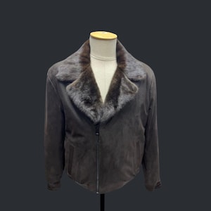 Blouson pour hommes en cuir retourné/Manteau en cuir d'agneau avec col en fourrure de vison et détails en python véritable/Blouson aviateur d'hiver fait main