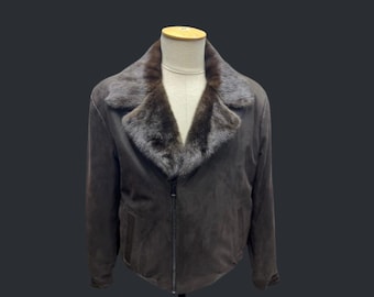 Men’s Shearling Leather Jacket / Lambskin Coat with Mink Fur Collar & Genuine Python Details / Handmade Winter Aviator Jacket