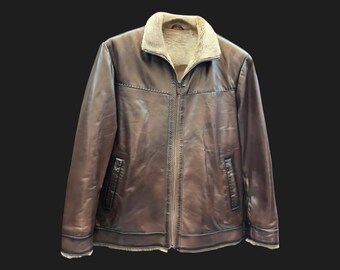 Men’s Brown Shearling Jacket – Genuine Lambskin Leather Winter Coat with Python Leather Details