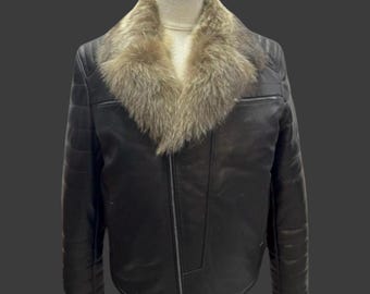 Men’s Winter Lambskin Leather Parka with Shearling Lining and Asymmetrical Zipper