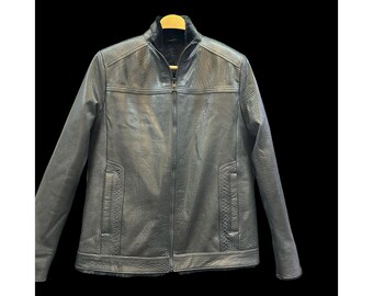 Men’s Winter Lambskin Leather Jacket with Shearling Lining – Black Leather Coat with Python Details