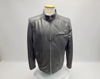 Men’s Black Lambskin Leather Jacket – Lightweight Spring / Fall Coat / Soft Genuine Leather Zip-Up / Minimalist Designer Outerwear