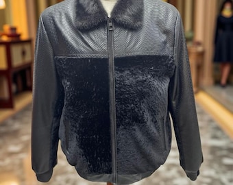Men's Astrakhan & Python Bomber Jacket: Mink Fur Collar, Luxury Winter Coat