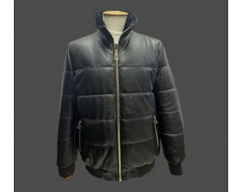 Men’s Lambskin Leather Puffer Jacket – Quilted Winter Bomber /  Urban Style Jacket