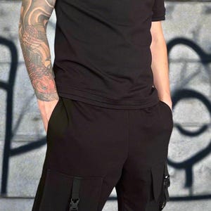 Men’s Black Cargo Shorts - Elastic Waist / Streetwear Utility Shorts / Summer Casual Cotton Shorts with Pockets / GSStudio S - 3XL
