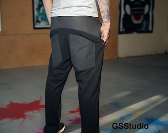 Men’s Jogger Pants – Cotton Blend with Denim Waxed Details / Streetwear Trousers & Drawstring Waist