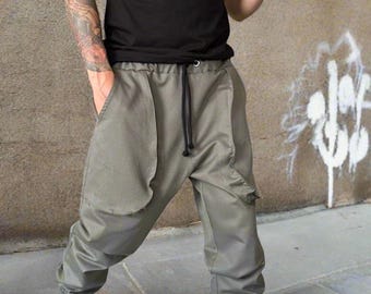Men's Cotton Cargo Joggers: Military Green Loose Fit Streetwear Pants