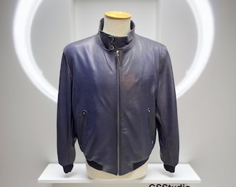 Men’s Blue Lambskin Bomber Jacket – Lightweight Genuine Leather / Spring / Fall Urban Streetwear Coat