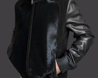Designer Leather Jacket for Men / Pony Hair, Lambskin & Suede / Spring Fall Zip-Up Bomber Style