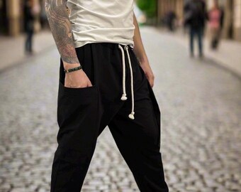 Zachte katoenen trainingsbroek voor heren: casual zwarte sportkleding