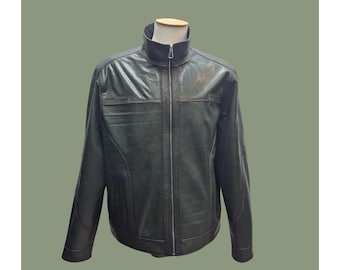 Men’s Green Lambskin Leather Jacket / Genuine Leather Zip Jacket / Lightweight Spring Fall Men’s Coat / Minimalist Leather Outerwear