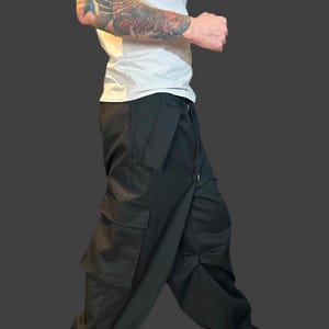 Streetwear Oversized Men’s Pants / Loose Fit Black Cargo Pants / Drawstring Waist Men’s Trousers / Casual Black Fashion Men Clothing