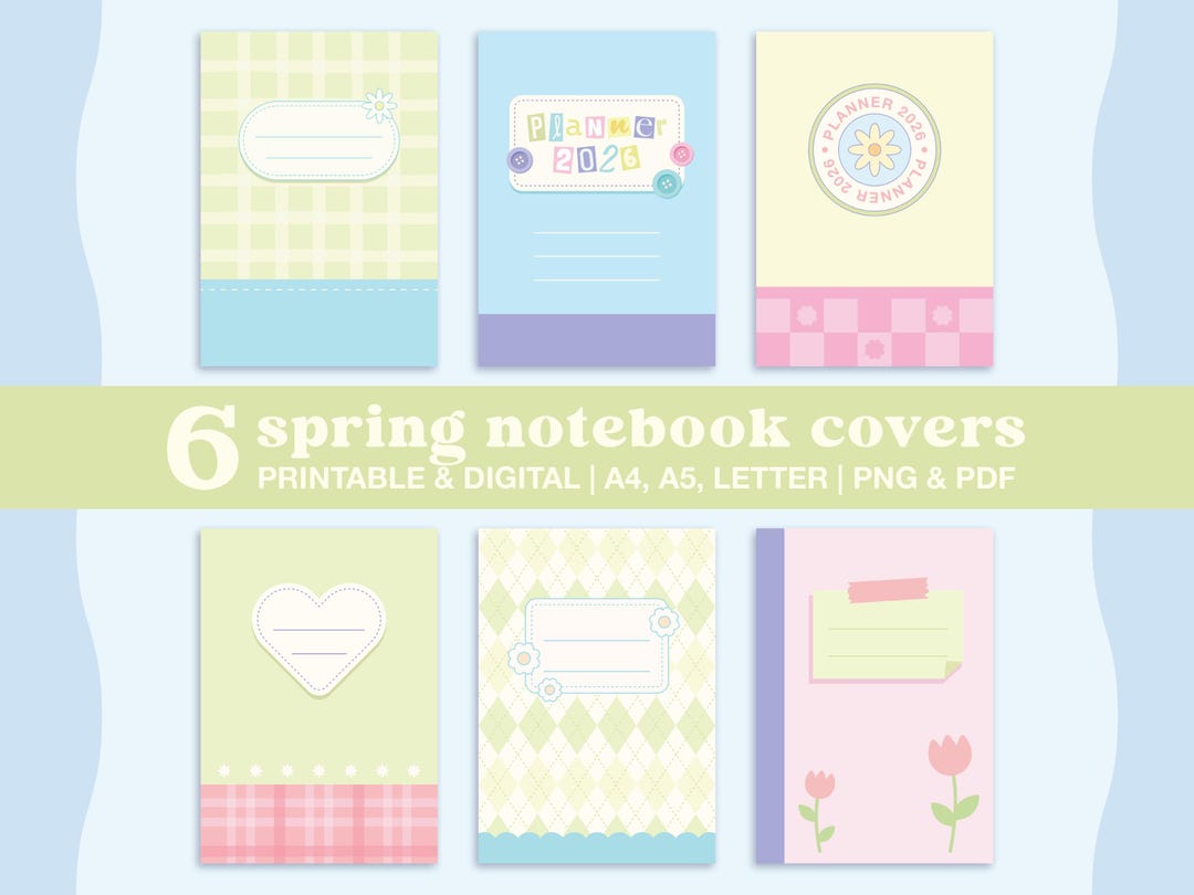 Cute Spring Notebook Paper Kawaii Spring Notebook Covers | Printable & Digital Planner Journal ...