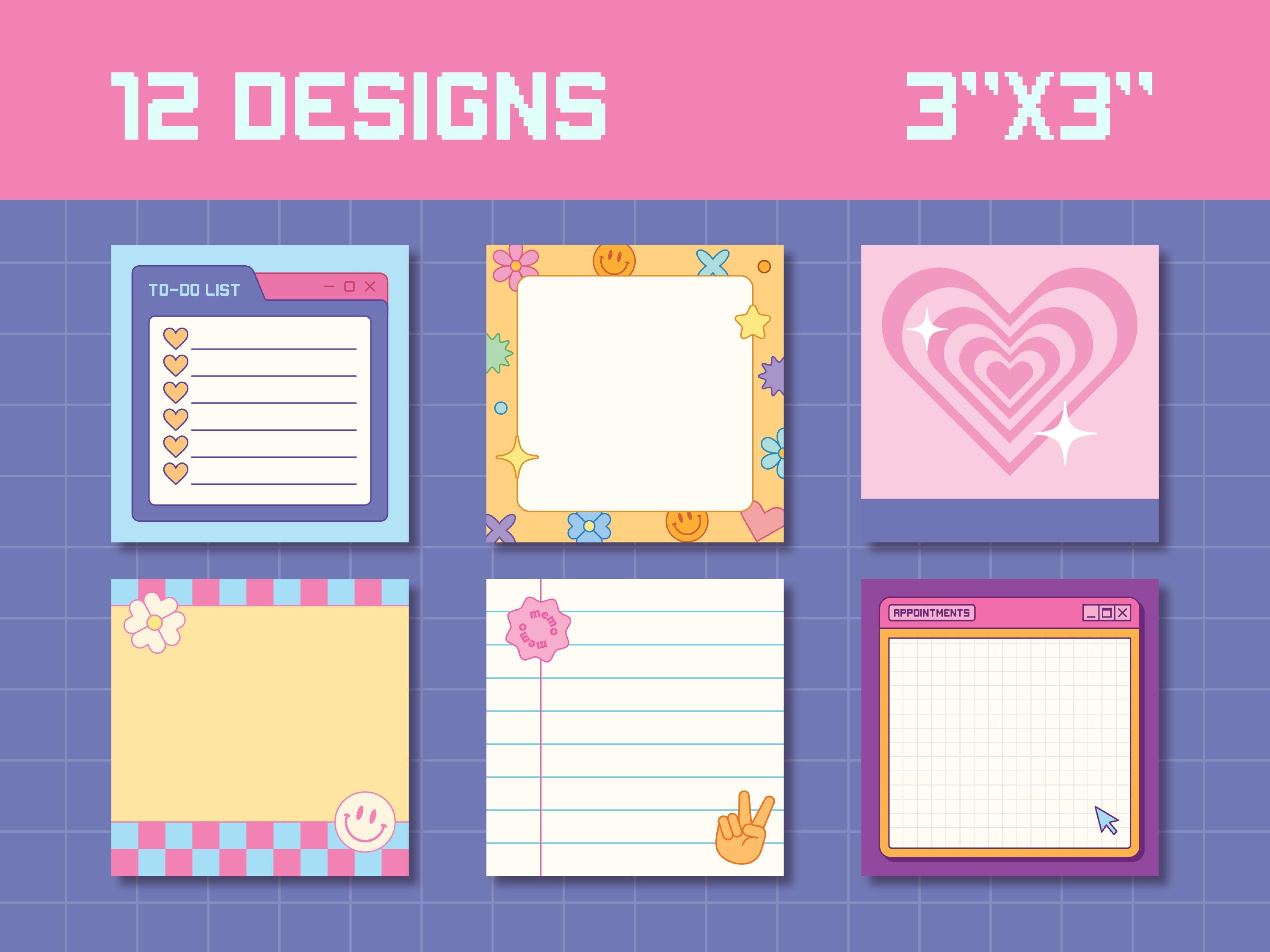 Lin Notes Y2k 12 Y2K Girl Notepad | Printable & Digital Memo Pad | Sticky Note Sheets ...