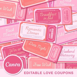 Cupones de amor editables para el día de San Valentín / Plantilla de cupón personalizable, romántica y divertida / Regalo de aniversario personalizado para ella y para él