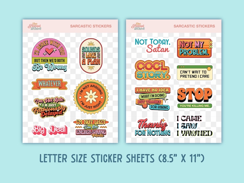 15 Sarcastic Words Stickers | Printable &amp; Digital | Everyday Jokes | Funny Sarcasm | Retro Y2K ...