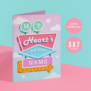 Retro Sign Stampabile Biglietto di San Valentino / Romantico Regalo di Anniversario per Lei e Lui / Dolce Messaggio per Coppia / Citazione Lettering d'Amore / 5x7