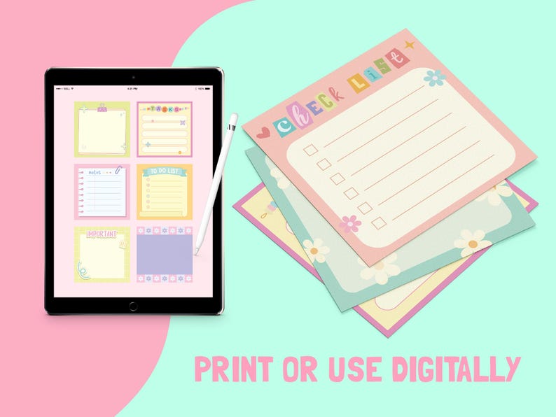 Kawaii Pastel Notepad | 12 Printable & Digital Memo Pad Sheets | to Do ...
