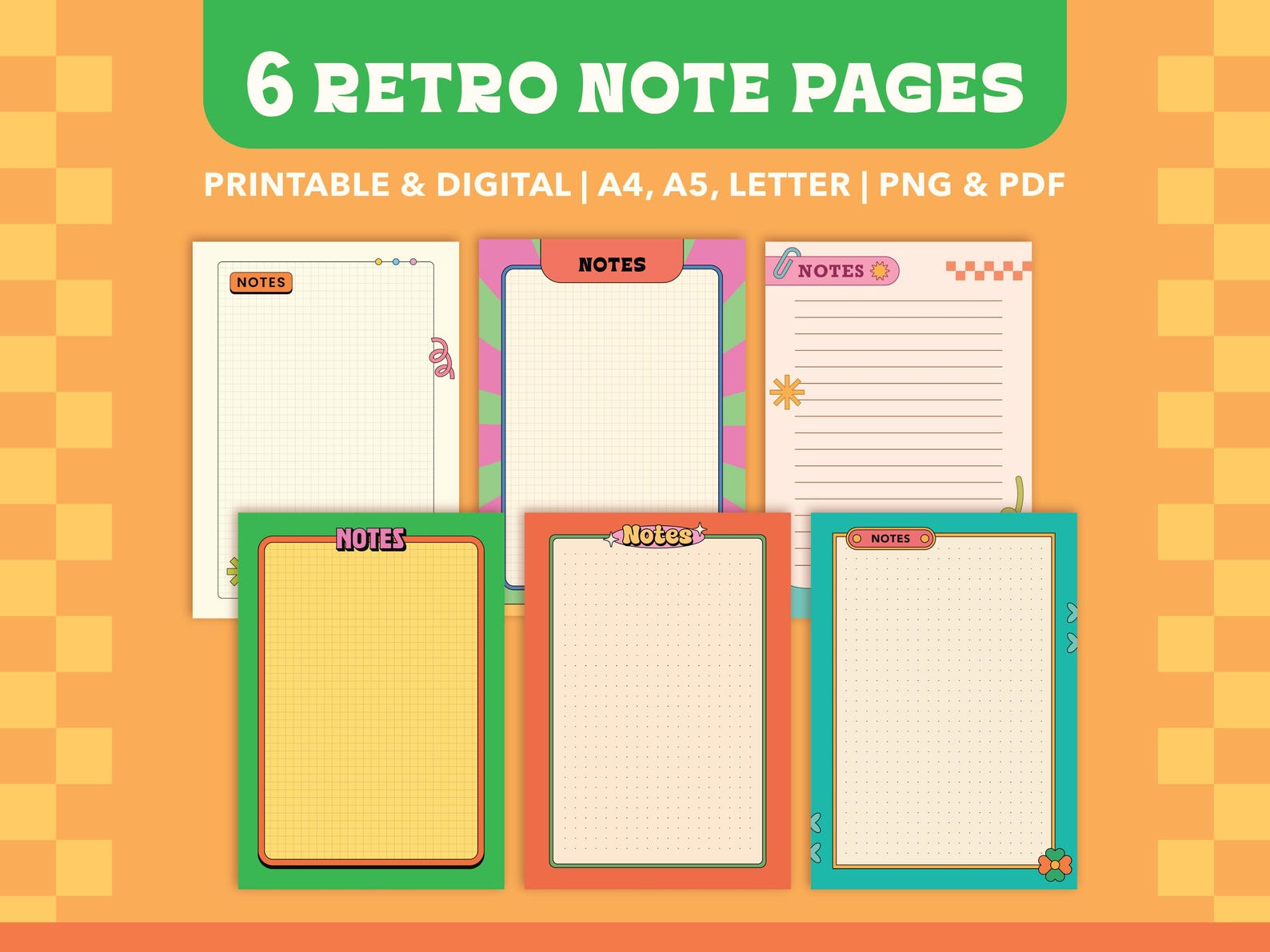 Printable Retro Note Pages Stationery | 70's Digital Writing Paper ...