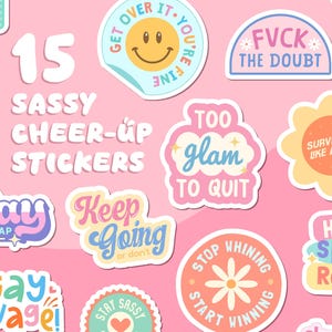 Freche Cheer-Up Aufkleber | 15 Lustige motivierende digitale Aufkleber für Planer | Girlboss Inspiration Positivität PNG | Druckschnitt