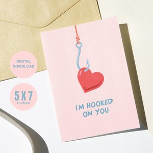 Tarjeta imprimible para el día de San Valentín / Mensaje sencillo "Estoy enganchado a ti" / Regalo romántico divertido para ella y para él / Dulce saludo digital de aniversario