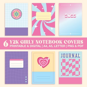 Portadas de diario para chicas Y2K 2025 / Imprimibles y digitales / Portadas de agenda estéticas para Goodnotes / Página de cuaderno de carpeta rosa / A4, A5, carta