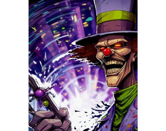 Evil Joker Clown Poster | Matte Vertical Art Print, Horror Circus Wall Decor