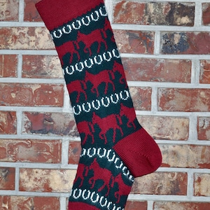 Personalized Knit Christmas Stocking- 100% U.S. Wool - Horses & Horseshoes- Made in the U.S.A. (Washington State)