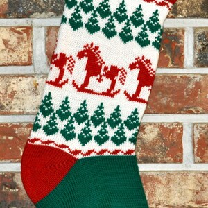 Knit Personalized Christmas Stocking- 100% U.S. Wool- Handmade - Rocking Horse- Christmas Stocking Made in the U.S.A. (Washington State)