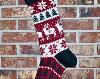 Personalized Knit Angora Reindeer Christmas Stocking- 100% U.S. Wool, Handmade in USA (Washington State)