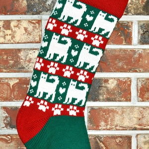 Knit Personalized Christmas Stocking- 100% U.S. Wool- Handmade - Christmas Cats- Christmas Stocking Made in the U.S.A. (Washington State)