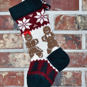 Small Knit Christmas Stocking, 100% U.S. Wool - Gingerbread People - Made in U.S.A. (Washington State)