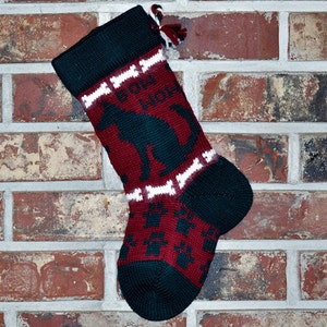Small Knit Christmas Stocking, 100% U.S. Wool -  Bow Wow Dog - Made in U.S.A. (Washington State)