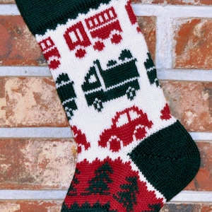 Small Knit Christmas Stocking: Cars & Trucks, 100% U.S. Wool