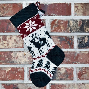 Small Knit Christmas Stocking, 100% U.S. Wool - Reindeer - Made in U.S.A. (Washington State)