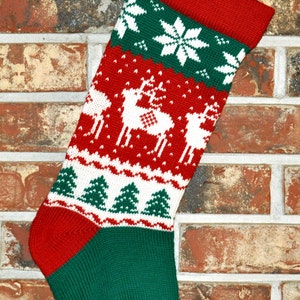 Knit Personalized White Reindeer Christmas Stocking - 100% U.S. Wool, Handmade in USA