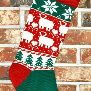 Knit Personalized Christmas Stocking - 100% U.S. Wool, Handmade Christmas Lambs